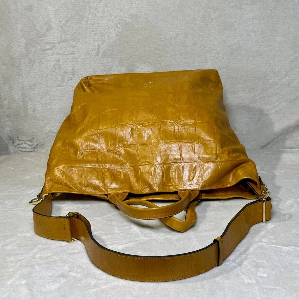 Abro Leather Purse Crocodile Embossed Crossbody Bag Mustard Yellow Fall Autumn